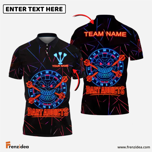 Frenzidea Darts Neon Dart Addicts Rage Style Personalized Name, Team Name Shirt (4 Colors)