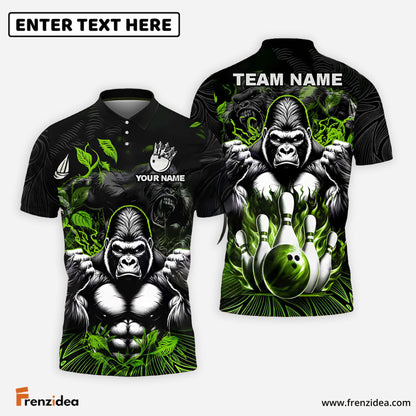 Frenzidea Bowling And Pins Gorilla Strike Customized Name, Team Name 3D Shirt (4 Colors)
