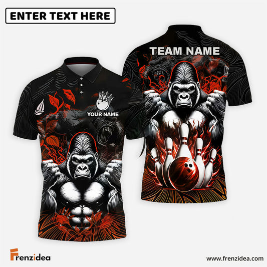 Frenzidea Bowling And Pins Gorilla Strike Customized Name, Team Name 3D Shirt (4 Colors)