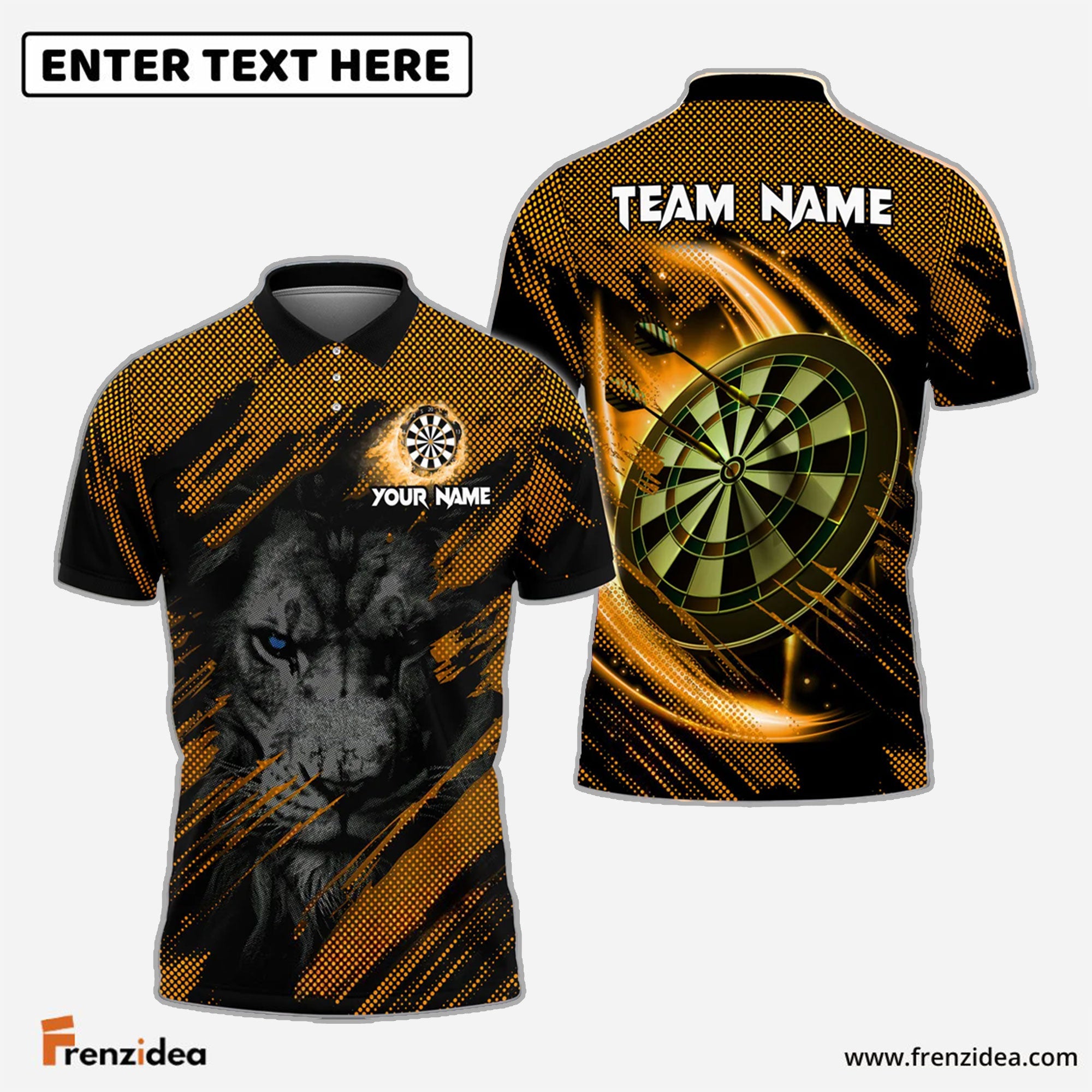 Frenzidea Darts Gazing Lion Personalized Name Team Name Shirt (4 colors)