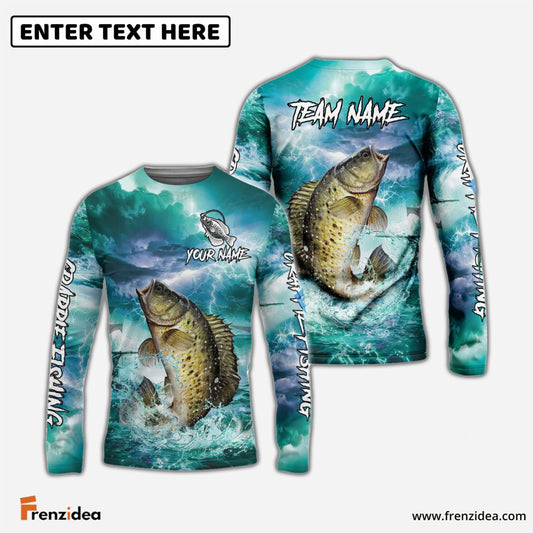 Frenzidea Crappie Fishing Teal Thunderstorm Name & Team Name 3D Shirts