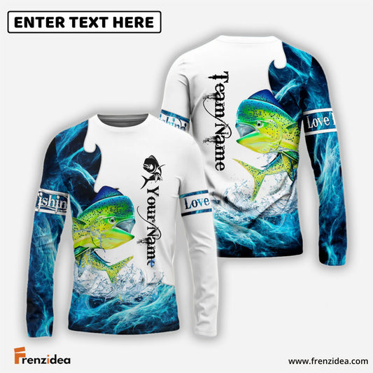 Frenzidea Customize Name, Team Name Mahimahi Fishing Water & White 3D Shirts