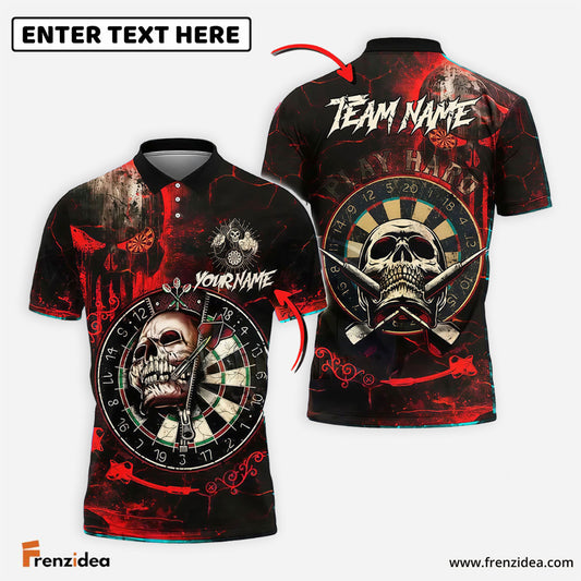 Frenzidea Darts Skull Target Gothic Style Personalized Name, Team Name Shirt (4 Colors)