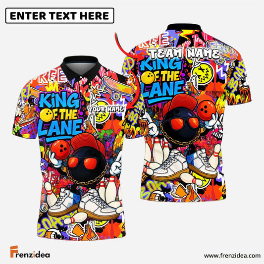 Frenzidea Bowling King of the Lane Graffiti Style Customized Name, Team Name 3D Shirt (4 Colors)