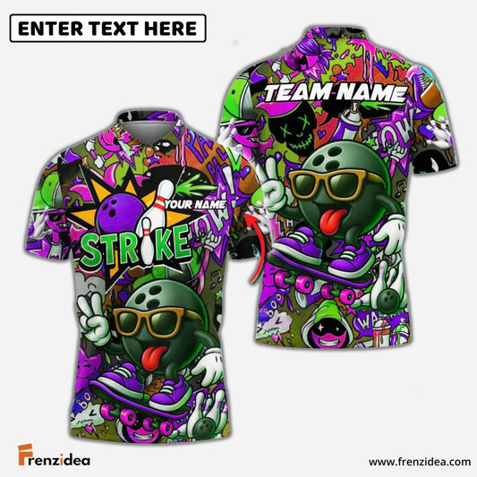 Frenzidea Bowling Street Strike Graffiti Skater Style Customized Name, Team Name 3D Shirt (4 Colors)
