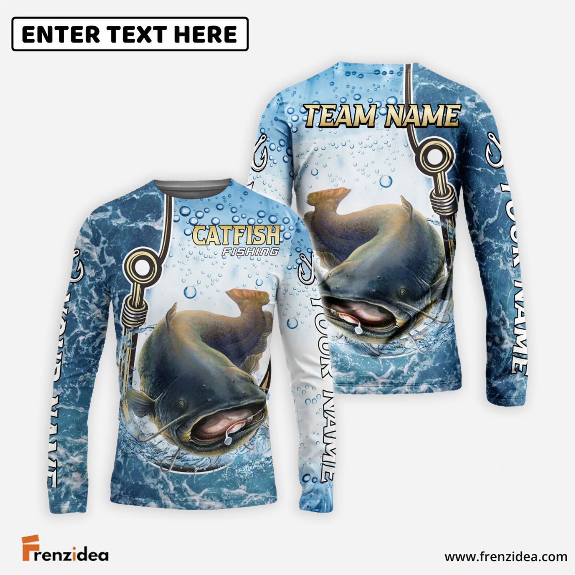 Frenzidea Catfish Fishing Golden Hook Graphic Sport Custom Name & Team Name 3D Shirts