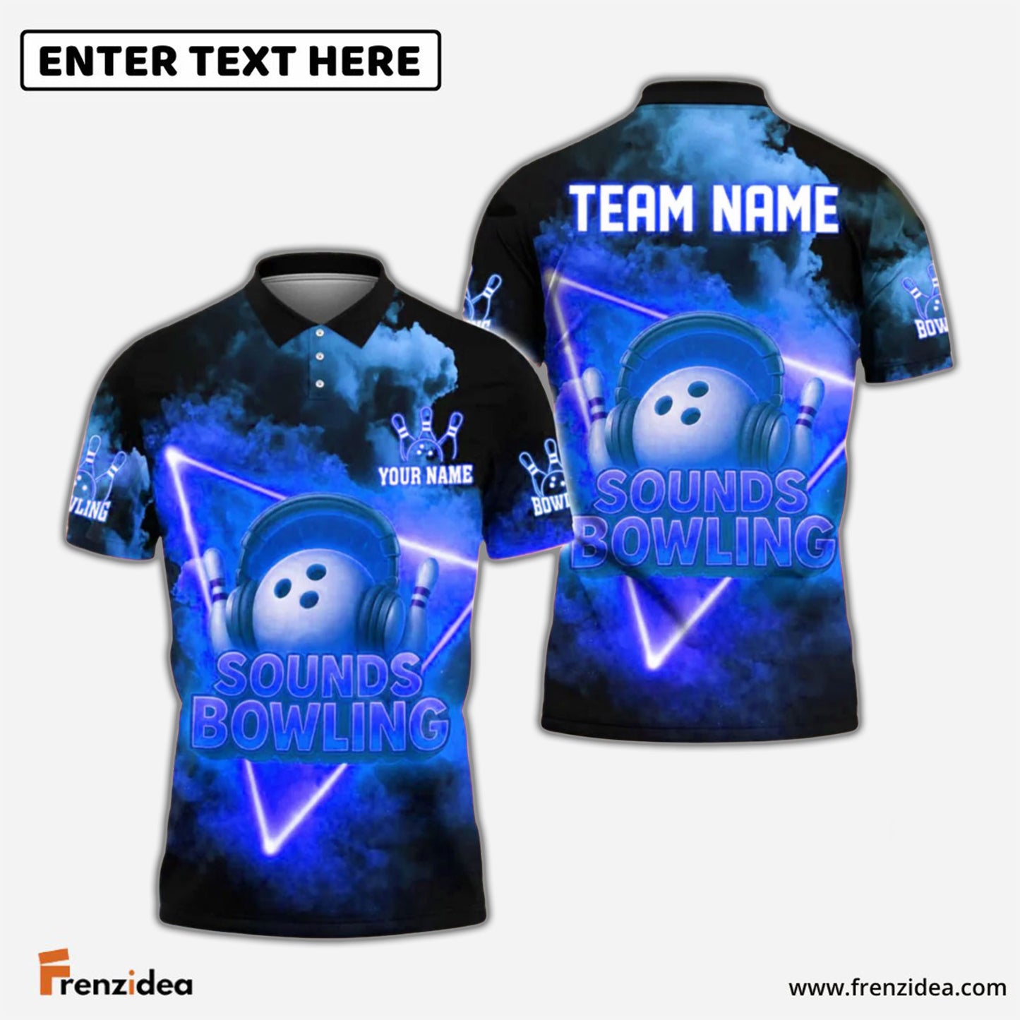 Frenzidea Bowling Sounds Neon DJ Style Customized Name, Team Name 3D Shirt (4 Colors)