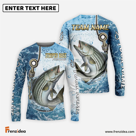 Frenzidea Striped Bass Fishing Golden Hook Graphic Sport Custom Name & Team Name 3D Shirts