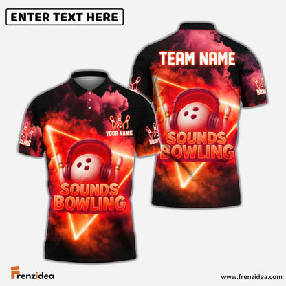 Frenzidea Bowling Sounds Neon DJ Style Customized Name, Team Name 3D Shirt (4 Colors)