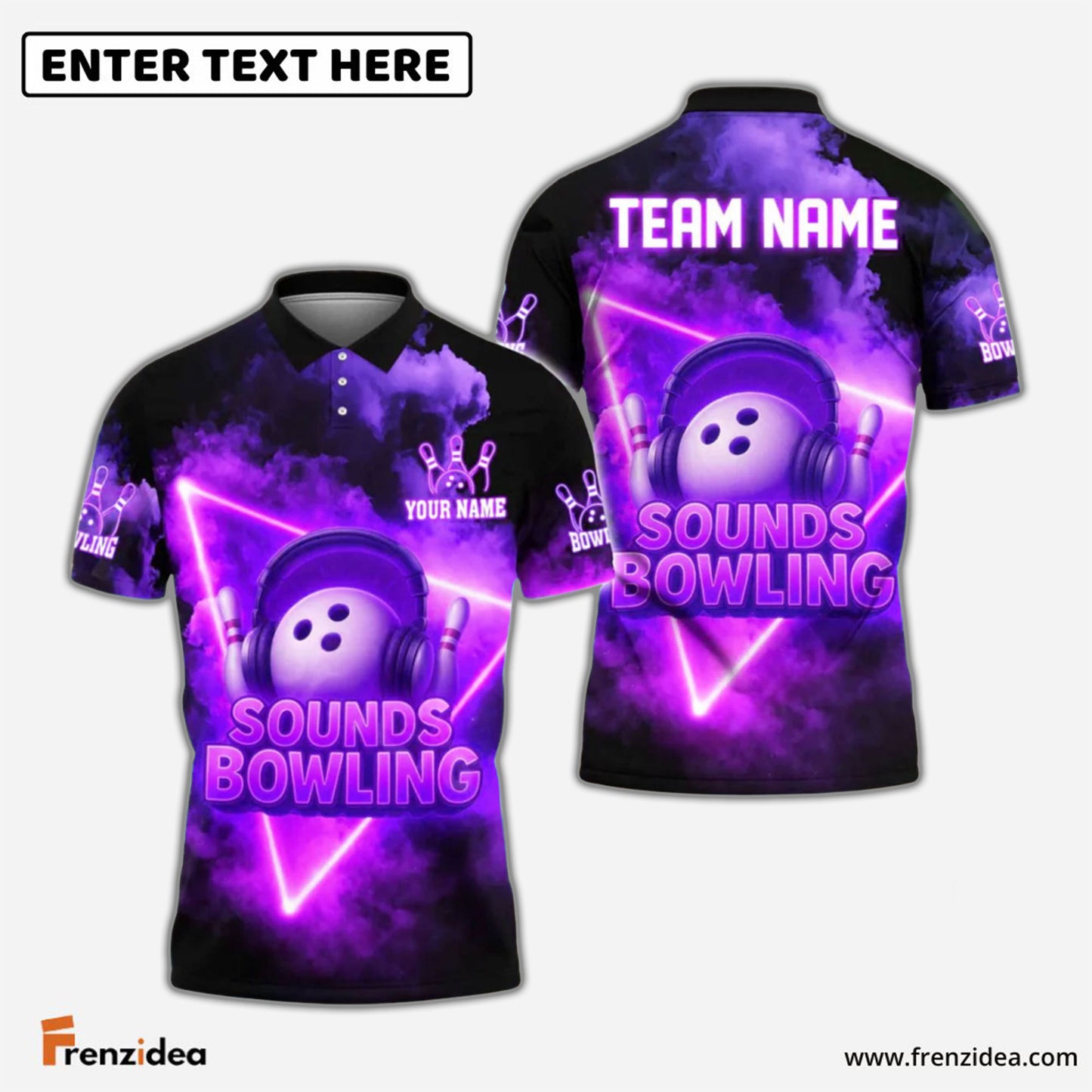 Frenzidea Bowling Sounds Neon DJ Style Customized Name, Team Name 3D Shirt (4 Colors)