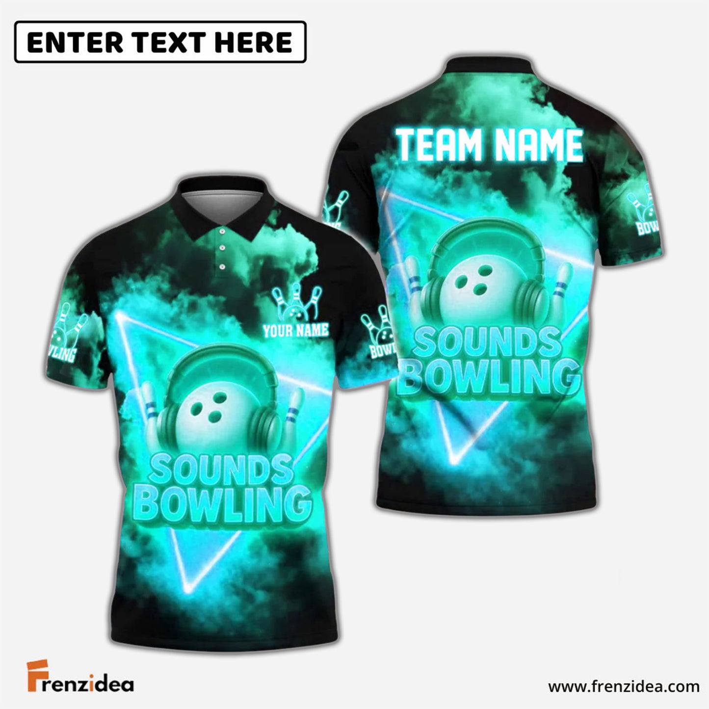 Frenzidea Bowling Sounds Neon DJ Style Customized Name, Team Name 3D Shirt (4 Colors)