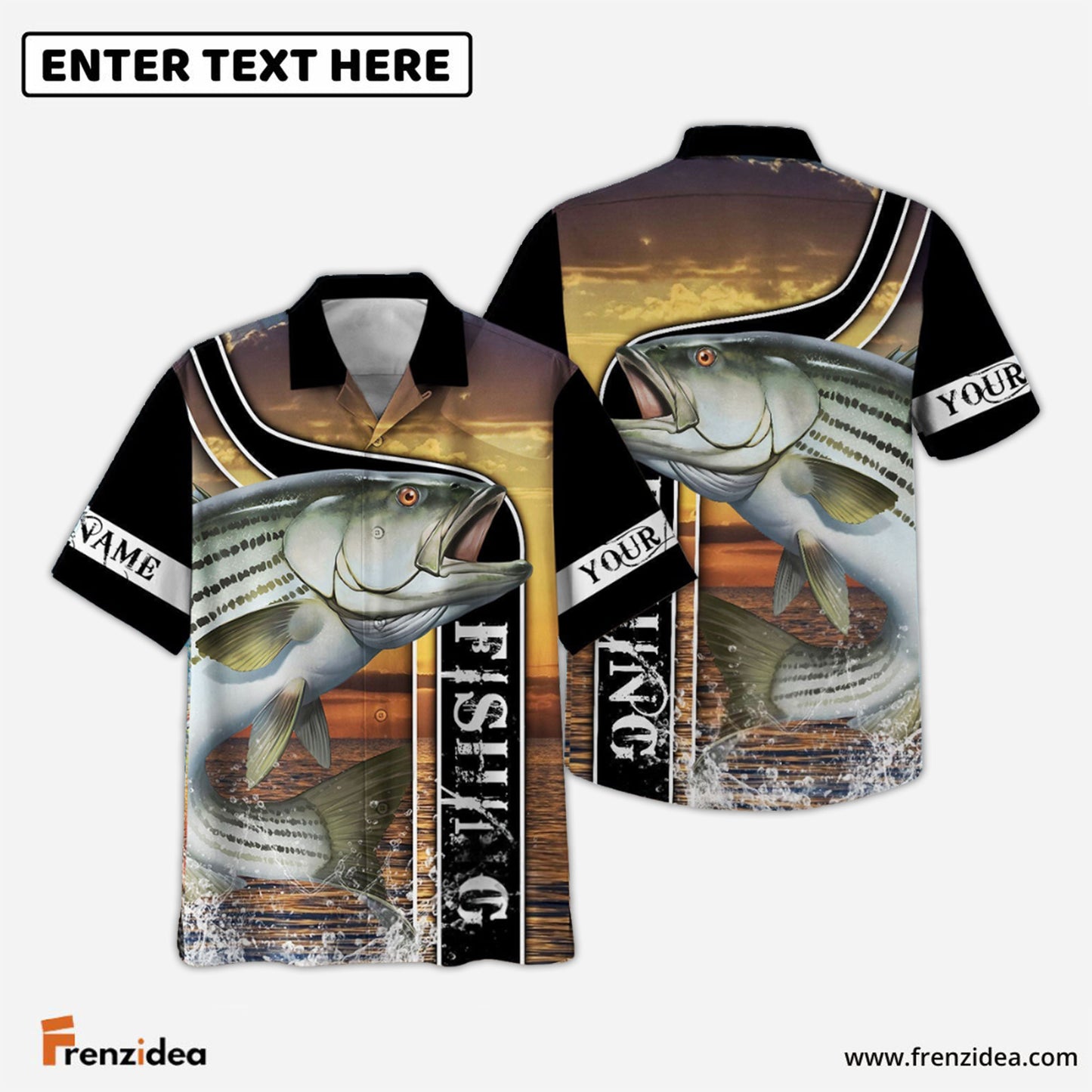 Frenzidea Striped Bass Fishing Sunset Custom Name 3D Shirt