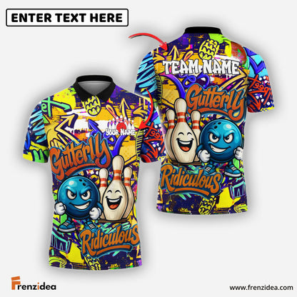 Frenzidea Bowling And Pins Graffiti Funny Gutterly Ridiculous Customized Name, Team Name 3D Shirt (4 Colors)