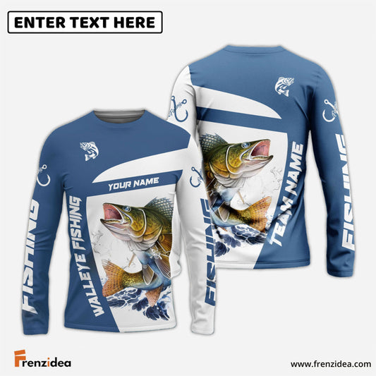 Frenzidea Walleye Fishing Light Navy Sport Custom Name & Team Name 3D Shirts