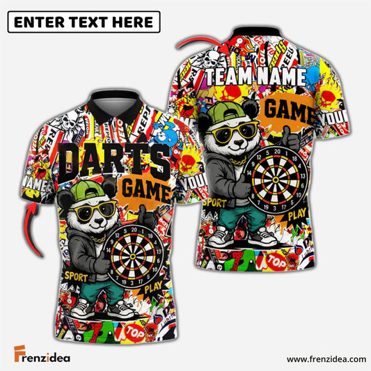 Frenzidea Darts Cool Panda Personalized Name, Team Name Shirt