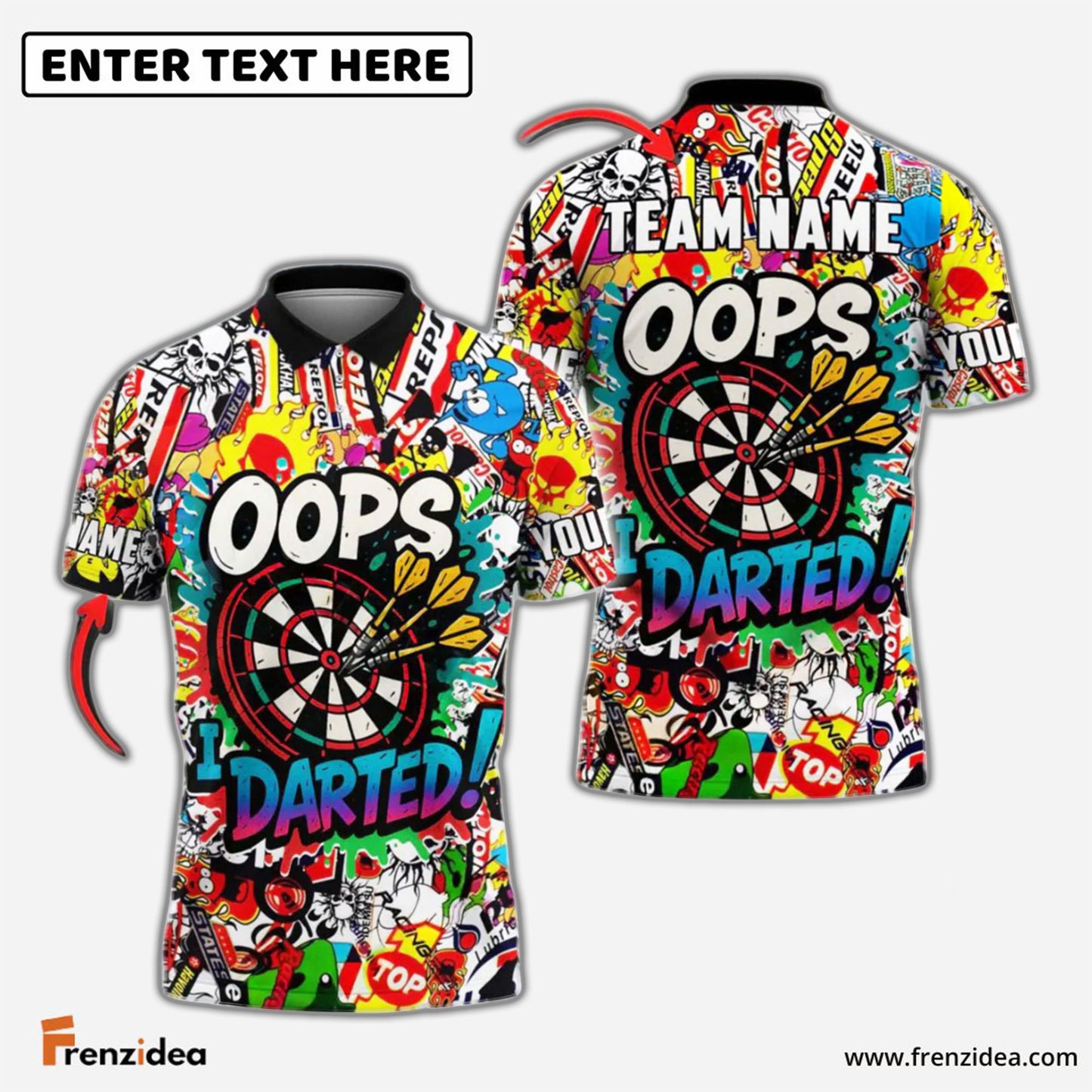 Frenzidea Darts Oops! I Darted Graffiti Personalized Name, Team Name Shirt