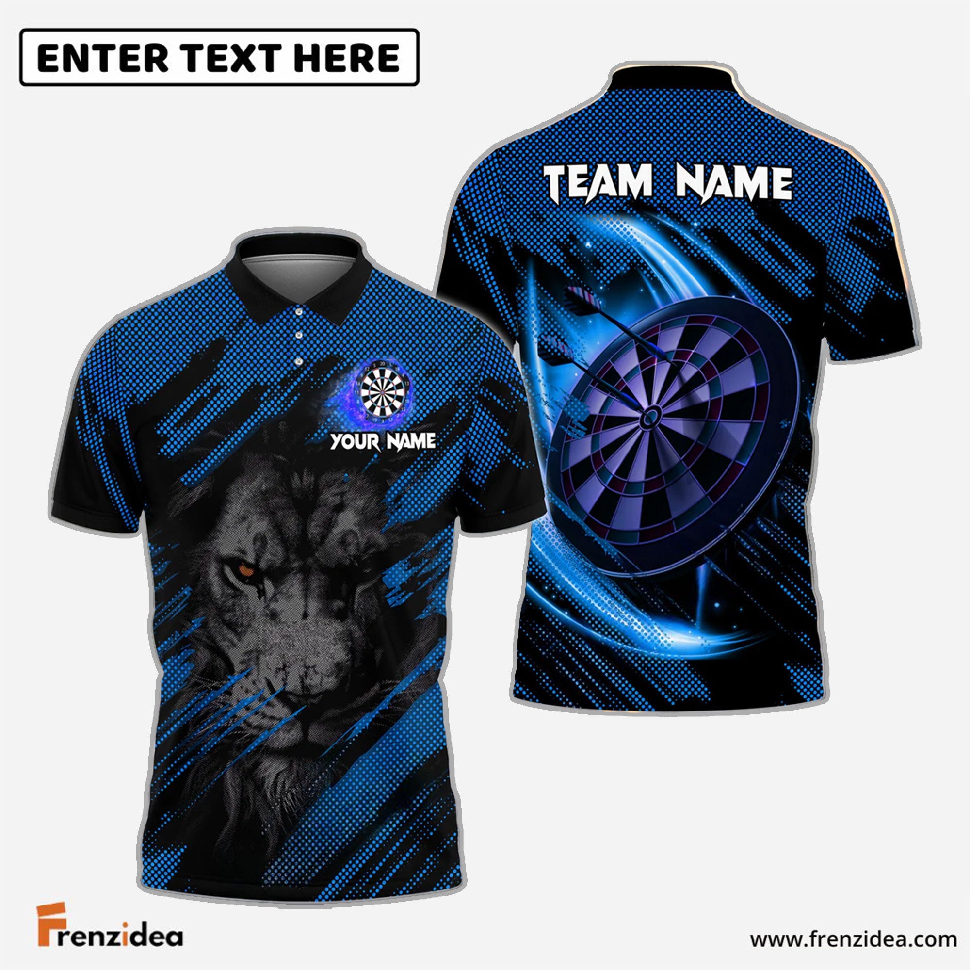 Frenzidea Darts Gazing Lion Personalized Name Team Name Shirt (4 colors)
