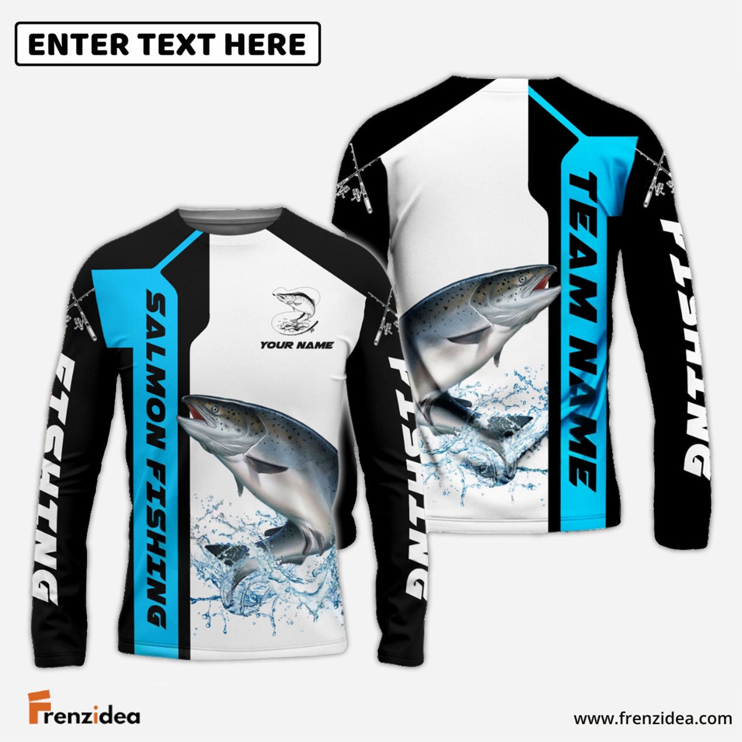 Frenzidea Salmon Fishing Blue Line Sport Custom Name & Team Name 3D Shirts