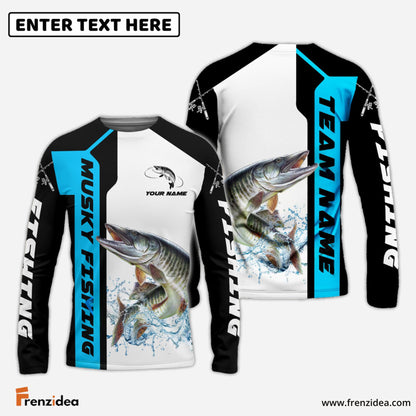 Frenzidea Musky Fishing Blue Line Sport Custom Name & Team Name 3D Shirts