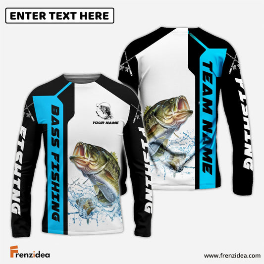 Frenzidea Bass Fishing Blue Line Sport Custom Name & Team Name 3D Shirts