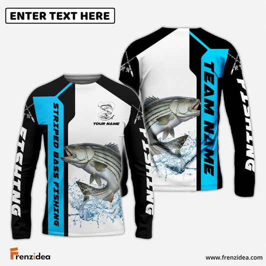 Frenzidea Striped Bass Fishing Blue Line Sport Custom Name & Team Name 3D Shirts
