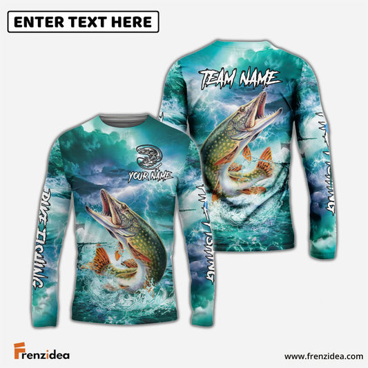 Frenzidea Pike Fishing Teal Thunderstorm Name & Team Name 3D Shirts