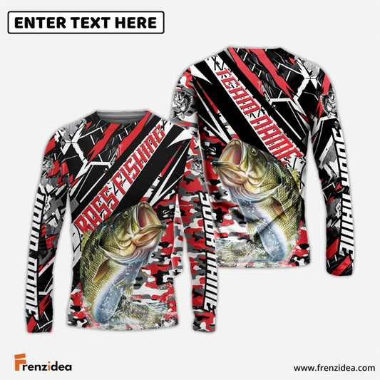 Frenzidea Bass Fishing Red Grunge Camo Custom Name & Team Name 3D Shirts