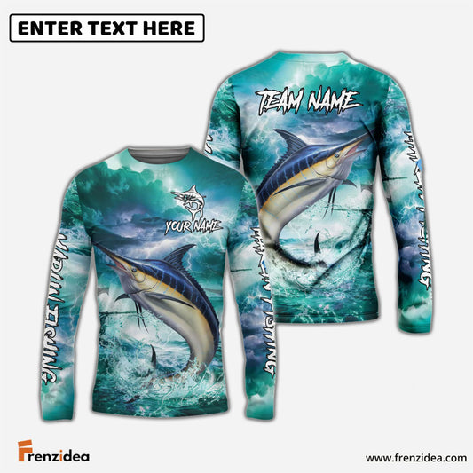 Frenzidea Marlin Fishing Teal Thunderstorm Name & Team Name 3D Shirts