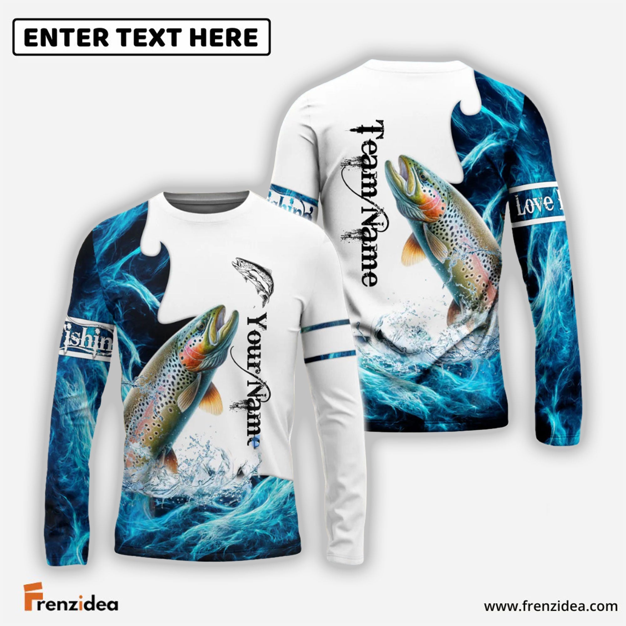 Frenzidea Customize Name, Team Name Trout Fishing Water & White 3D Shirts