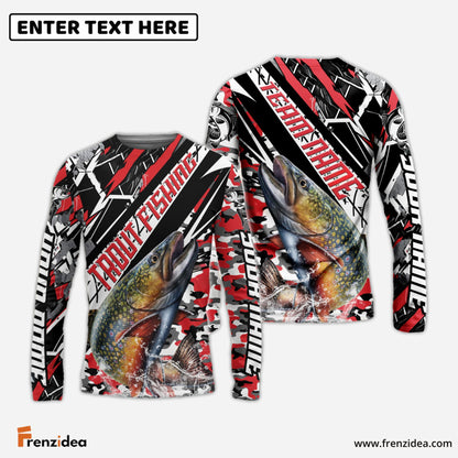 Frenzidea Trout Fishing Red Grunge Camo Custom Name & Team Name 3D Shirts