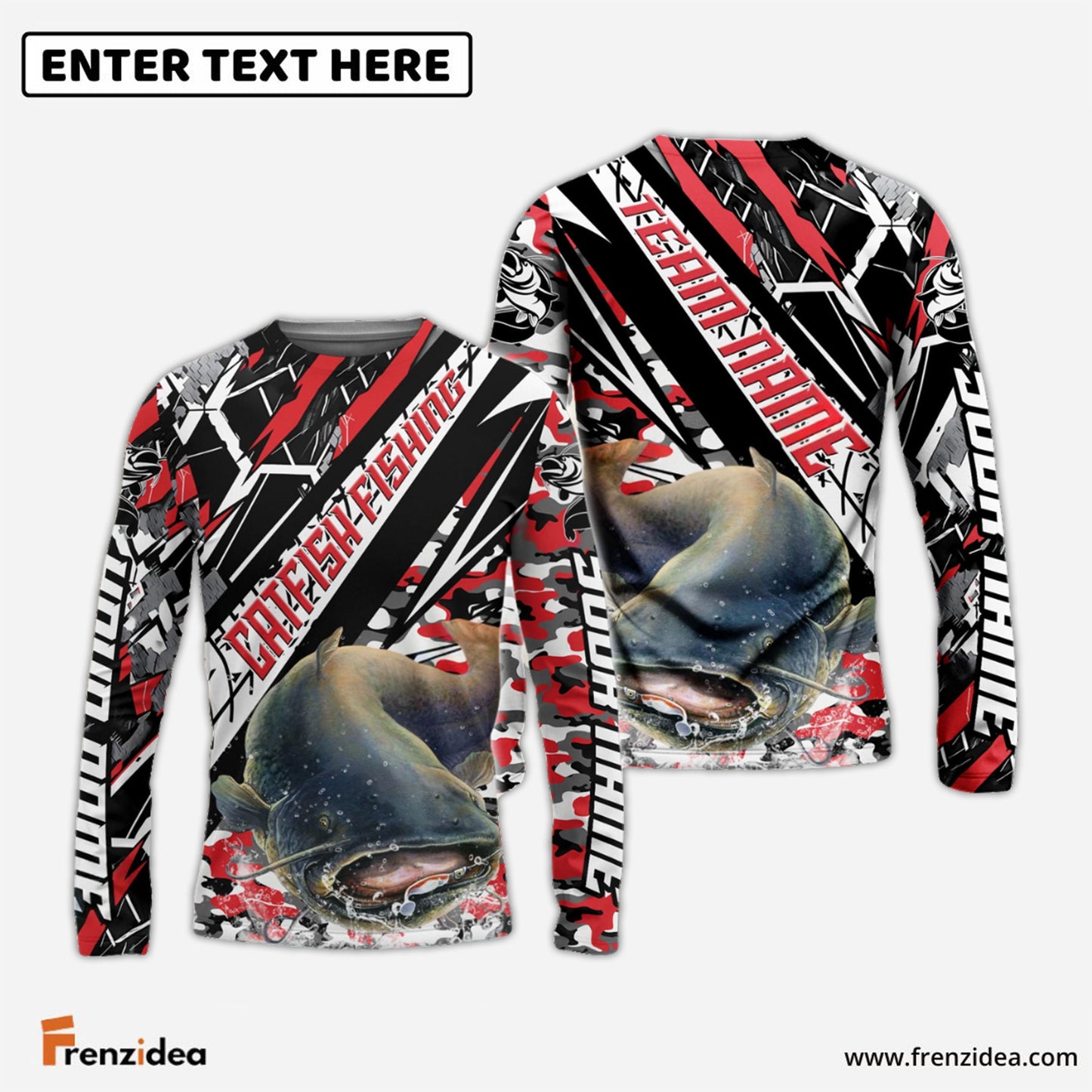 Frenzidea Catfish Fishing Red Grunge Camo Custom Name & Team Name 3D Shirts