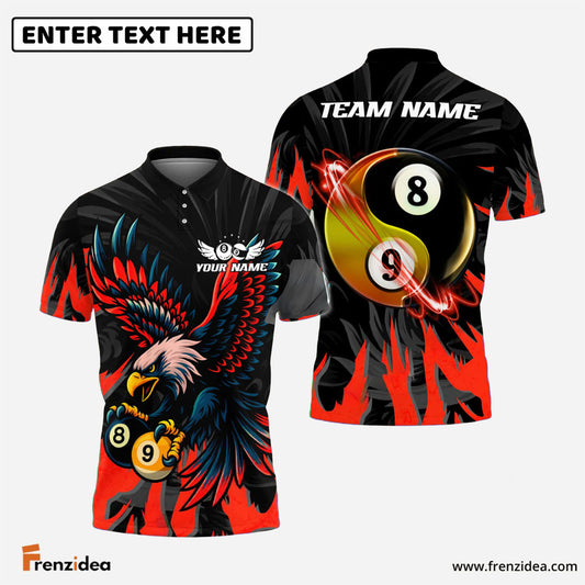Frenzidea Billiards Ball 8&9 Yinyang Eagle Flame Personalized Name Shirt (4 Colors)