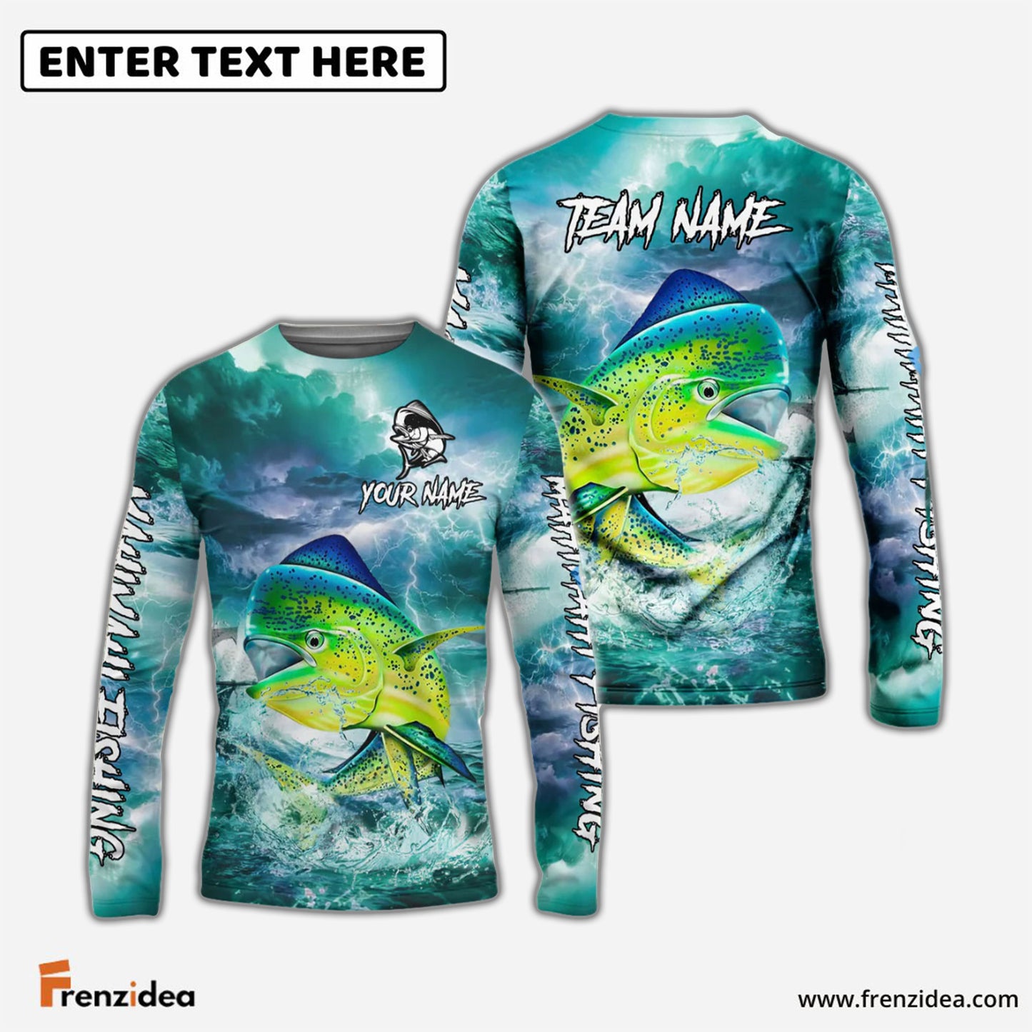 Frenzidea Mahi Mahi Fishing Teal Thunderstorm Name & Team Name 3D Shirts