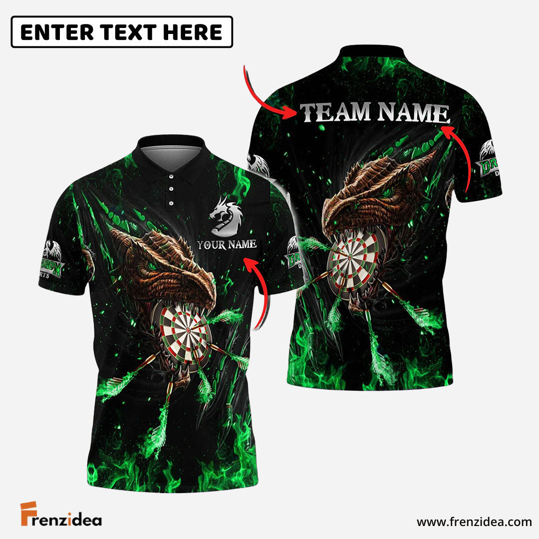 Frenzidea Darts Flaming Dragon Personalized Name, Team Name 3D Shirt (4 Colors)