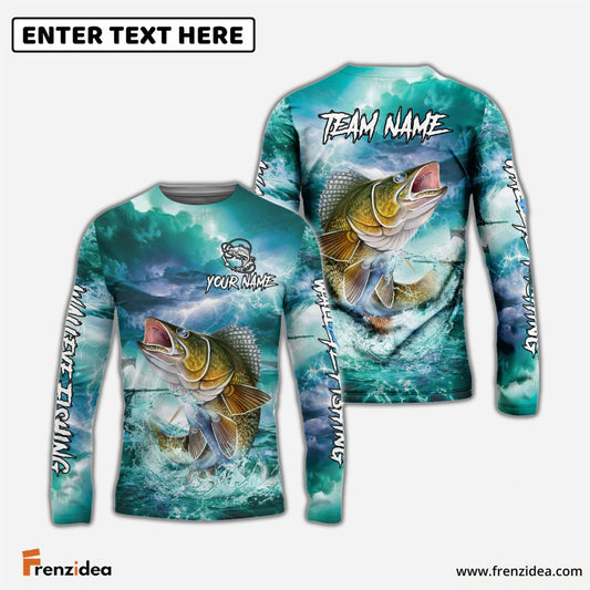 Frenzidea Walleye Fishing Teal Thunderstorm Name & Team Name 3D Shirts