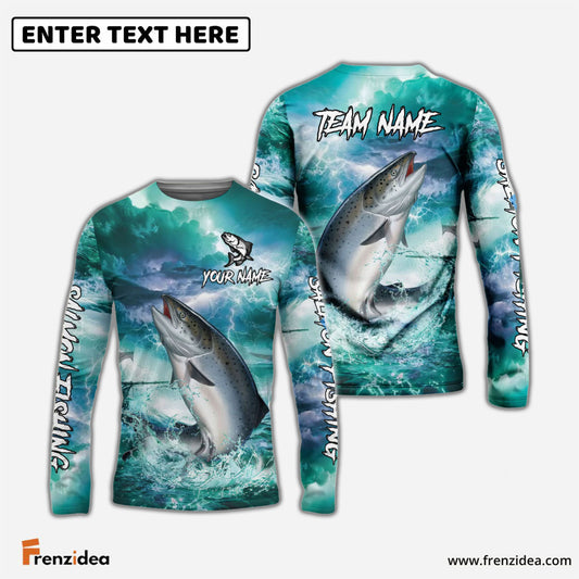 Frenzidea Salmon Fishing Teal Thunderstorm Name & Team Name 3D Shirts